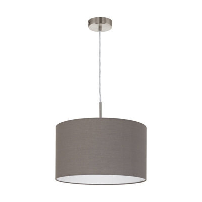 Stylish Satin Nickel Pendant Ceiling Light With Anthracite Brown Fabric Shade - image 1
