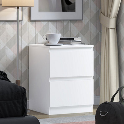 Fwstyle Stora White 2 Drawer Bedside Chest Table Nightstand (H) 55Cm (W) 40Cm (D) 40Cm Extra Deep Drawers - image 1
