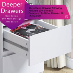 Fwstyle Stora White 2 Drawer Bedside Chest Table Nightstand (H) 55Cm (W) 40Cm (D) 40Cm Extra Deep Drawers - thumbnail 6