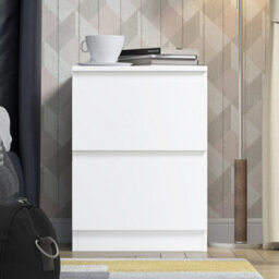 Fwstyle Stora White 2 Drawer Bedside Chest Table Nightstand (H) 55Cm (W) 40Cm (D) 40Cm Extra Deep Drawers - thumbnail 3