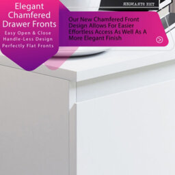 Fwstyle Stora White 2 Drawer Bedside Chest Table Nightstand (H) 55Cm (W) 40Cm (D) 40Cm Extra Deep Drawers - thumbnail 5