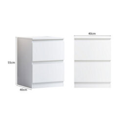 Fwstyle Stora White 2 Drawer Bedside Chest Table Nightstand (H) 55Cm (W) 40Cm (D) 40Cm Extra Deep Drawers - thumbnail 9