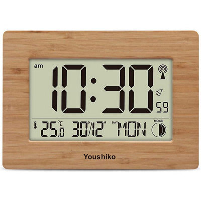 Youshiko Radio Controlled Lcd Wall Mountable And Desk Clock ( Bamboo Wood Panel ) - image 1