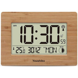Youshiko Radio Controlled Lcd Wall Mountable And Desk Clock ( Bamboo Wood Panel   )