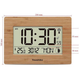 Youshiko Radio Controlled Lcd Wall Mountable And Desk Clock ( Bamboo Wood Panel   ) - thumbnail 4