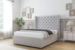 "Sloomy Dior Silver Plush Divan Bed Base No Drawers With 54"" Wingback Headboard 4' Small Double" - thumbnail 3