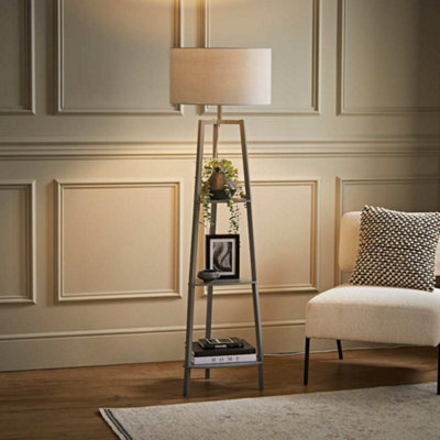 Valuelights Hiru Grey 3 Tier Shelf Floor Lamp With Grey Drum Shade - image 1