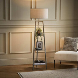 Valuelights Hiru Grey 3 Tier Shelf Floor Lamp With Grey Drum Shade - thumbnail 3