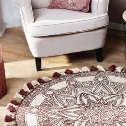 Beliani Loom Lux Cream Cotton Round Oriental Area Rug 120 Cm - Mandala Design, Low Pile - thumbnail 2