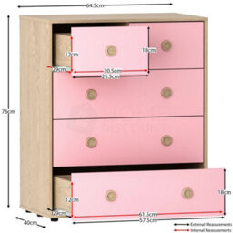 Chest Of Drawers 5 Drawer Chest Bedroom Furniture Storage Pink & Oak Set Of 2 - thumbnail 2