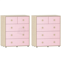 Chest Of Drawers 5 Drawer Chest Bedroom Furniture Storage Pink & Oak Set Of 2 - thumbnail 1