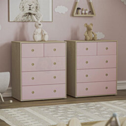 Chest Of Drawers 5 Drawer Chest Bedroom Furniture Storage Pink & Oak Set Of 2 - thumbnail 3
