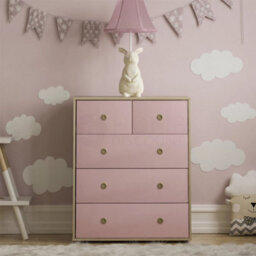 Chest Of Drawers 5 Drawer Chest Bedroom Furniture Storage Pink & Oak Set Of 2 - thumbnail 5