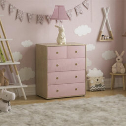 Chest Of Drawers 5 Drawer Chest Bedroom Furniture Storage Pink & Oak Set Of 2 - thumbnail 4