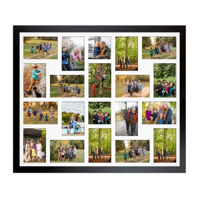 AK Frames 80X70Cm Matte Black Modern Multi Photo Frame With White Mount - Holds 20 Apertures (18X) 6X4, (2X) 4X4 Photos - image 1