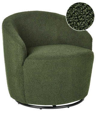 Beliani Swivel Armchair Davik Boucle Dark Green - image 1