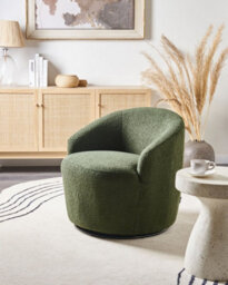 Beliani Swivel Armchair Davik Boucle Dark Green - thumbnail 2