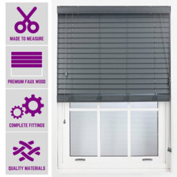 Furnished Made To Measure Faux Wood Venetian Blinds - Dark Grey 50mm Slats Blinds For Windows And Doors (W)135Cm (L)150Cm - thumbnail 1