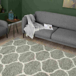 The Rugs Moroccan Shaggy Rugs And Runners Soft Fluffy Trellis Design High Pile Grey And Ivory  Living Room Kitchen Hallway 610 - thumbnail 7