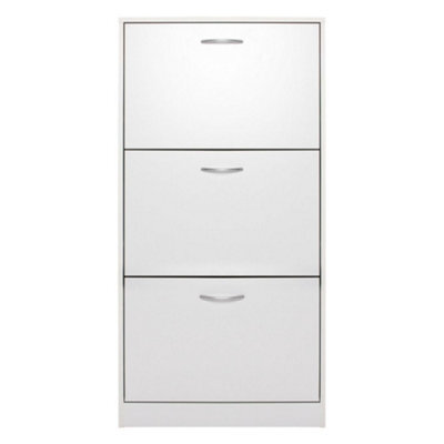 Home Treats Shoe Rack White Wooden 3 Drawer Shoe Cupboard Storage Cabinet For Upto 18 Pairs - image 1