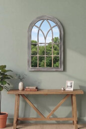 Deenz Arched Window Style Soho Mirror Gothic Design Grey-Rustic Plastic Framed Wall Mounted Indoor/outdoor Elegant Display 73X48Cm - thumbnail 2