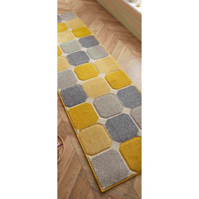 Melrose Salerno Yellow Square Patterned Design Large Indoor Area Runner Rug 60/230Cm - image 1