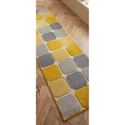 Melrose Salerno Yellow Square Patterned Design Large Indoor Area Runner Rug 60/230Cm - thumbnail 1