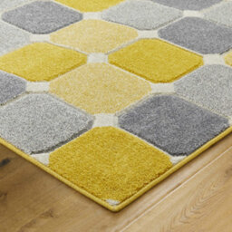 Melrose Salerno Yellow Square Patterned Design Large Indoor Area Runner Rug 60/230Cm - thumbnail 4