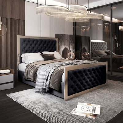 Maddison Upholstered Soft Velvet Metal Bed Frame - Black - image 1