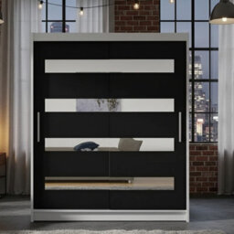 Sliding Wardrobe Westa Xiii 150 Cm With Mirror Panels White Black - thumbnail 1