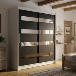 Sliding Wardrobe Westa Xiii 150 Cm With Mirror Panels White Black - thumbnail 2