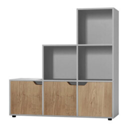 Urbn-Living Urbnliving Height 90.5Cm 6 Cube Step Storage Grey Bookcase And Oak Doors For Home Office Organizer Display Shelf Unit - thumbnail 3