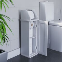 Lassic Hayle Matt White Freestanding Toilet Roll Holder & Cupboard (H)680mm (W)205mm - thumbnail 9