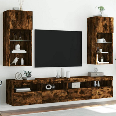 Walplus Tv Cabinets With Led Lights 2 Pcs Smoked Oak 40.5X30X90 Cm - image 1