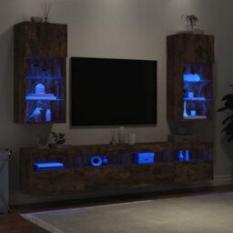 Walplus Tv Cabinets With Led Lights 2 Pcs Smoked Oak 40.5X30X90 Cm - thumbnail 4