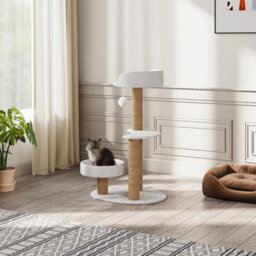 C 3 Tiers White 50X38X80Cm 185Cm Cat Tree Activity Centre W/scratching Post Large Condo Hammock Bowl Ladder - thumbnail 4