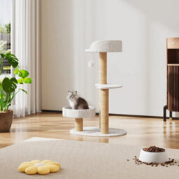 C 3 Tiers White 50X38X80Cm 185Cm Cat Tree Activity Centre W/scratching Post Large Condo Hammock Bowl Ladder - thumbnail 5