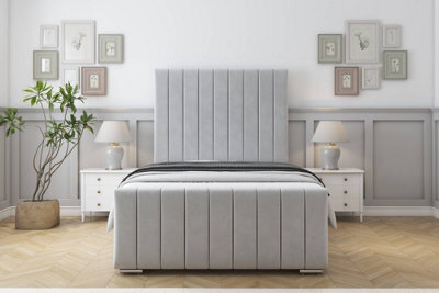 "Sloomy California Silver Plush Bed Frame With 50"" Upholstered Headboard 5' King" - image 1