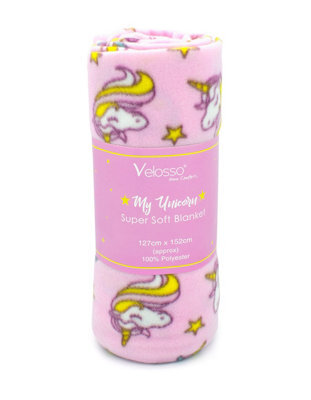 Velosso Whimsical Unicorn Pattern Soft Touch Fleece Blanket - Toddler Nursery Blanket With Colourful Print, 127Cm X 152Cm - Multicolour