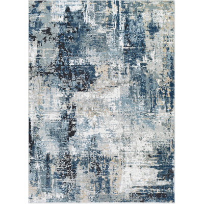 Livabliss Jolie-Abstract Blue Grey Beige Black Modern Marble Living Dining Bedroom Rug 120 X 170 Cm Easy Care, Non Shedding - image 1