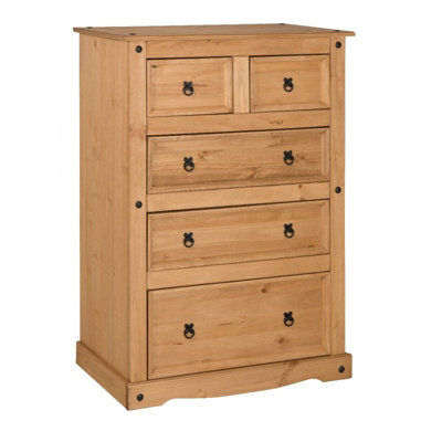 Mercers Furniture Corona Compact 2+3 Chest Of 5 Drawers Solid Wood Pine Wooden With Mexican Styling - image 1