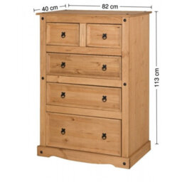 Mercers Furniture Corona Compact 2+3 Chest Of 5 Drawers Solid Wood Pine Wooden With Mexican Styling - thumbnail 5