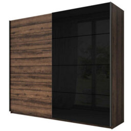 Arte Stylish Galaxy Sliding Wardrobe 220Cm - Monastery Oak And Black Gloss, H2100mm W2200mm D610mm