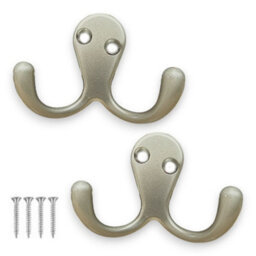 Sisi UK Satin Nickel Double Prong Robe Hooks Pack Of 4 Wall Mounted Coat Hat Towel Door Hangers Retro Metal 50mm X 78mm - thumbnail 4