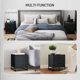 Homcom Bedside Table Set Of 2, Nightstand With 2 Drawers, Steel Legs, Black - thumbnail 7
