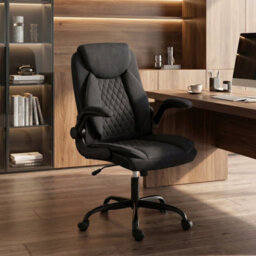 Black Executive Office Chair With Flip-Up Armrests, Computer Desk Chair - thumbnail 6