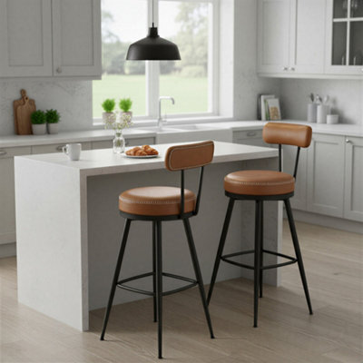 Ledrem Swivel Counter Stools, Set Of 2, Bar Chairs With Backs, Transitional, Pu Leather, Kitchen, Caramel Brown - image 1