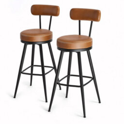 Ledrem Swivel Counter Stools, Set Of 2, Bar Chairs With Backs, Transitional, Pu Leather, Kitchen, Caramel Brown - thumbnail 2