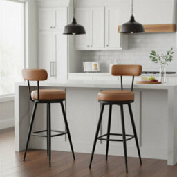 Ledrem Swivel Counter Stools, Set Of 2, Bar Chairs With Backs, Transitional, Pu Leather, Kitchen, Caramel Brown - thumbnail 6