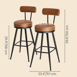 Ledrem Swivel Counter Stools, Set Of 2, Bar Chairs With Backs, Transitional, Pu Leather, Kitchen, Caramel Brown - thumbnail 5